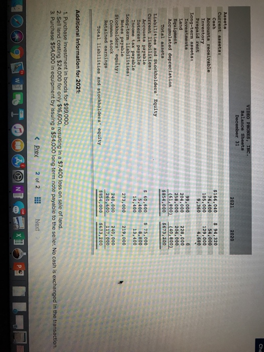 statement, balance sheets, and additional information for Video Phones, Inc., are provided.