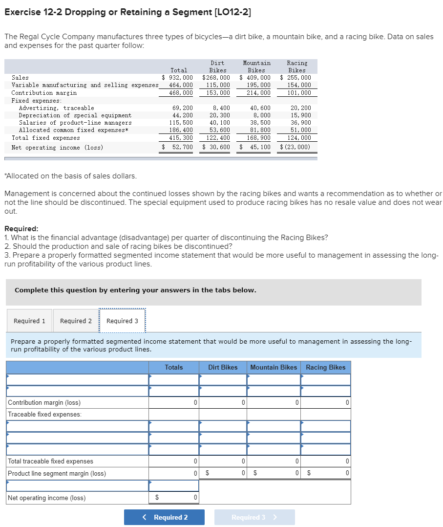 Company manufactures three types of bicyclesa dirt bike, a mountain bike, and