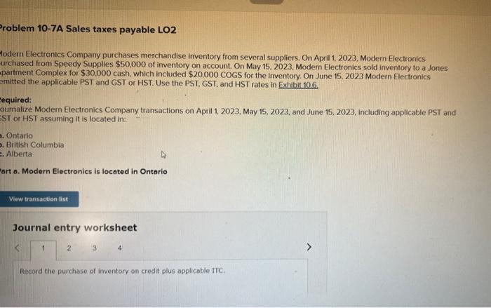 Record the purchase of inventory on credit plus applicable ITC. Note: Enter