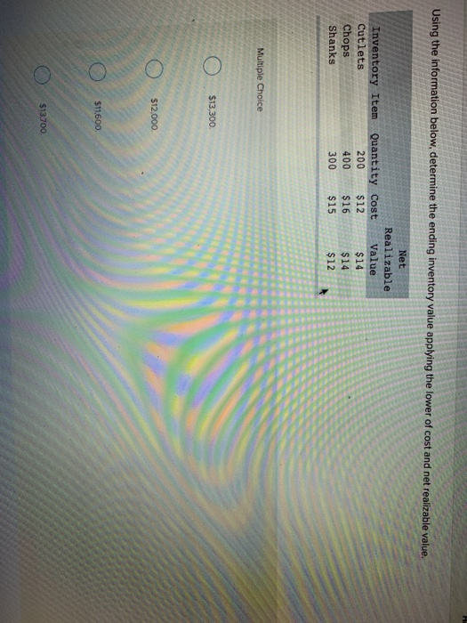  Using the information below, determine the ending inventory value applying the