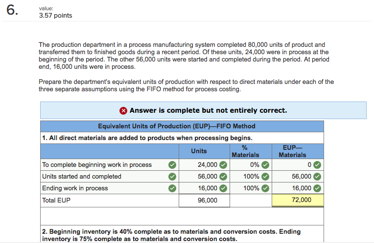 value: 3.57 points The production department in a process manufacturing system