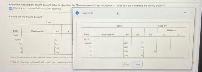  Balance the following four column account. What function does the PR