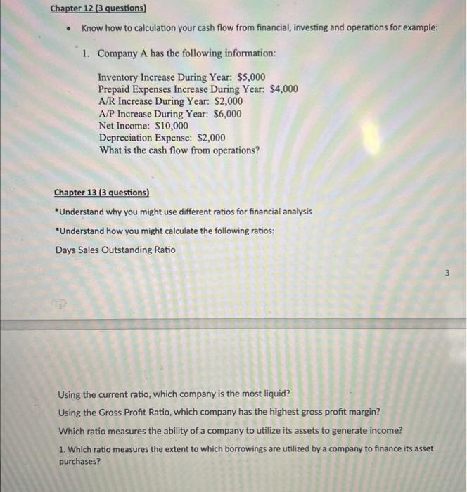  Chapter 12 ( 3 questions) - Know how to calculation your