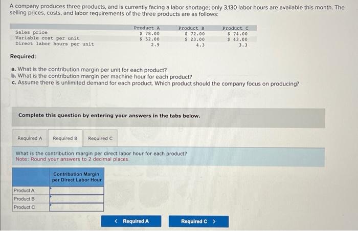 produces three products, and is currently facing a labor shortage; only 3,130