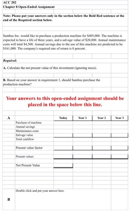  ACC 202 Chapter 8 Open-Ended Assignment Note: Please put your answers