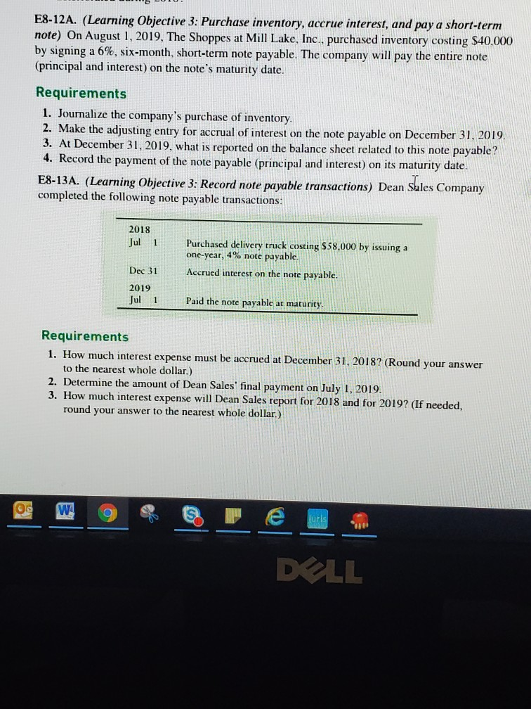 please help with 8-12A, 8-13A & 8-16A E8-12A. (Learning Objective 3: