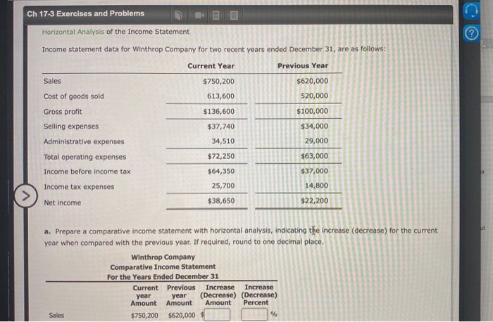  horizontal analysis Ch 17-3 Exercises and Problems Horizontal Analysis of the