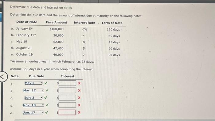  Determine due date and interest on notes Determine the due date