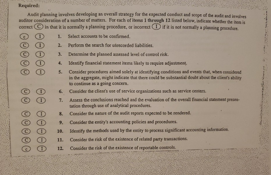  Required: Audit planning involves developing an overall strategy for the expected
