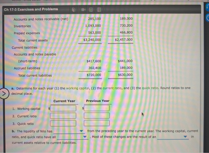 Position Analysis The following data were taken from the balance sheet of