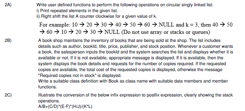  2A) Write user defined functions to perform the following operations on