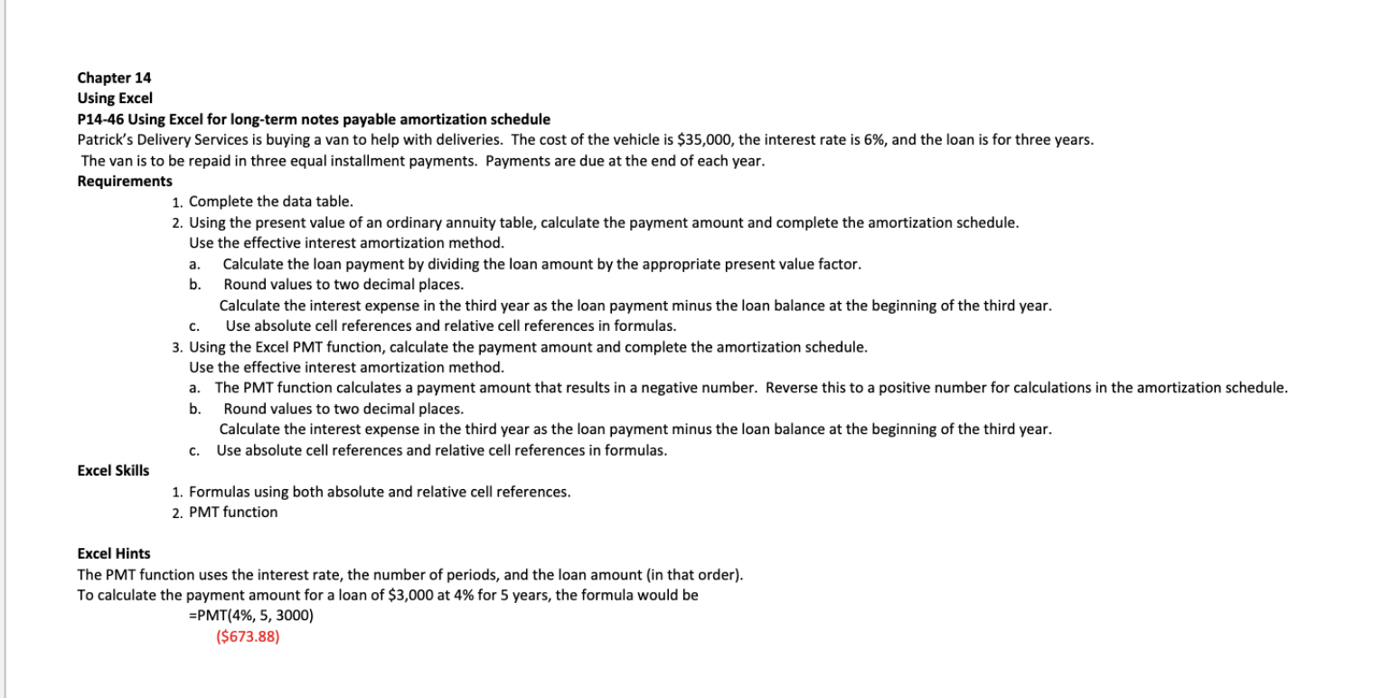  a. Chapter 14 Using Excel P14-46 Using Excel for long-term notes
