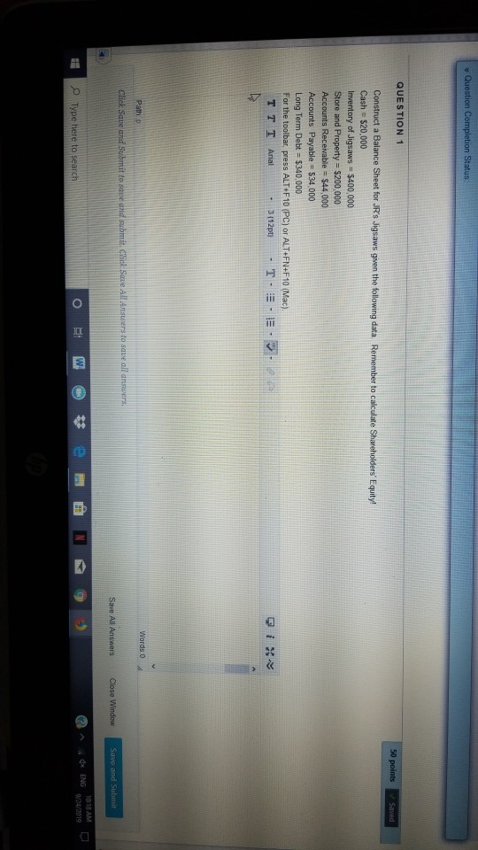  how can i make this QUESTION 2 JR's Jigsaws had Sales