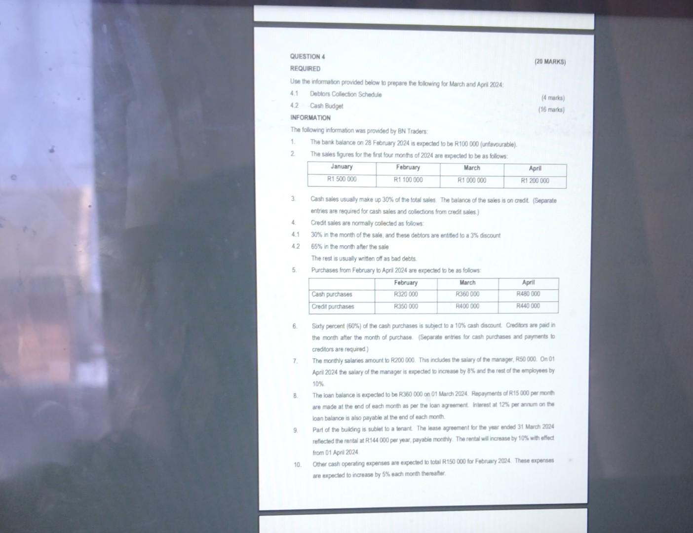  QUESTION 4 REQUIRED (20 MARKS) Use the information provided below lo