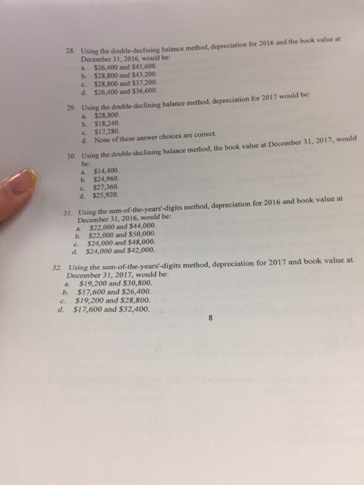  Using the double-declining balance method, depreciation for 2016 and the book