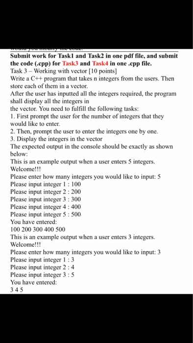  Submit work for Taski and Task2 in one pdf file, and