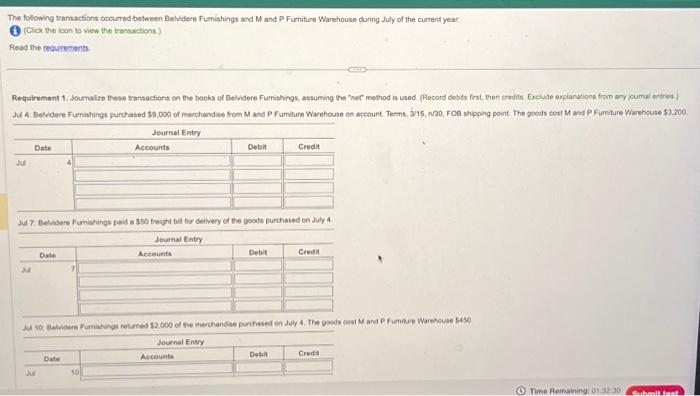 please do it ASAP The folowing vantactions occurted between Belidere Fumishings and