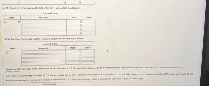 M and P Funiture Warehouse doring July of the cunent year: (B)