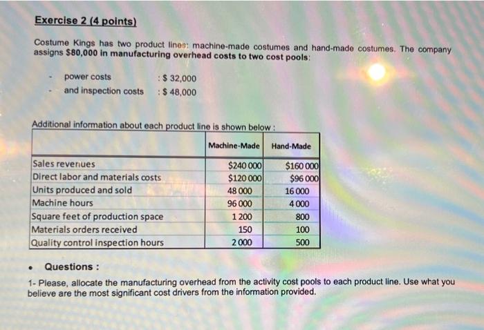 hello can i have the answer please Exercise 2 (4 points) Costume