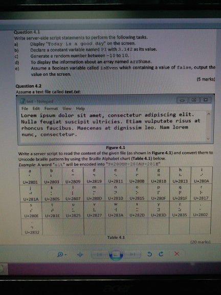  question 4.1 Write server-side script statements to perform the following tasks