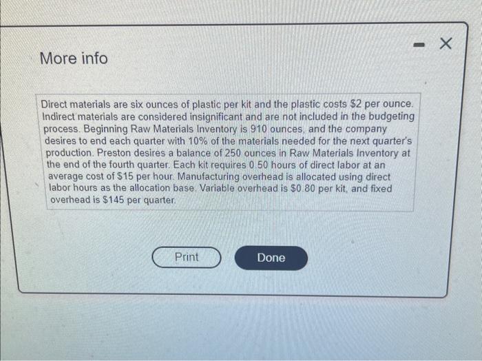 clearly. thank you god bless. Begin by preparing Preston's direct materials budget.