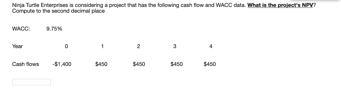  Ninja Turtle Enterprises is considering a project that has the following