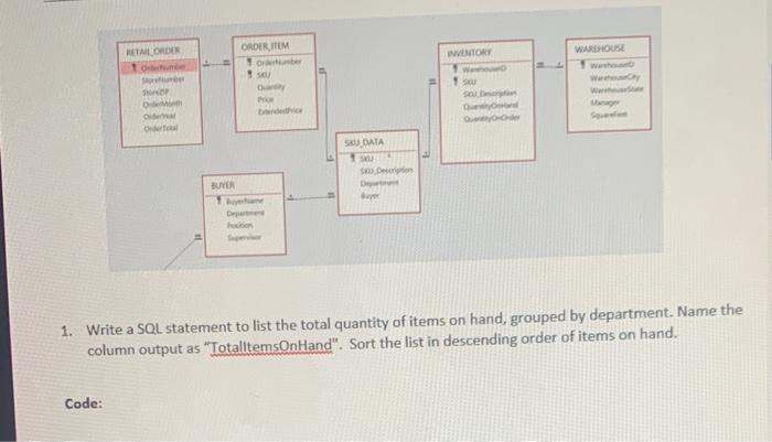 sql 1. Write a SQL statement to list the total quantity of
