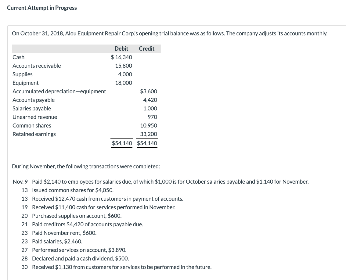 Current Attempt in Progress On October 31, 2018, Alou Equipment Repair