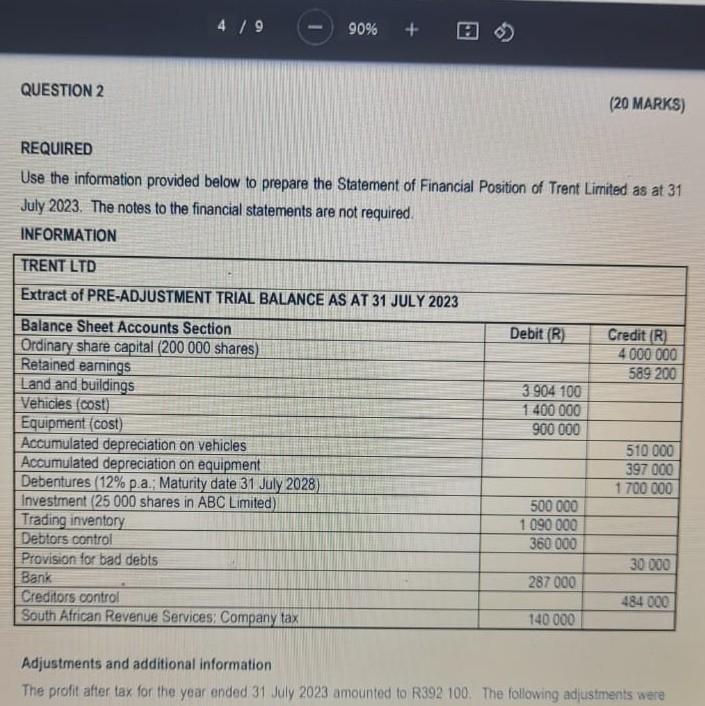 REQUIRED Use the information provided below to prepare the Statement of