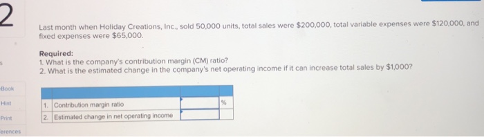 shown below Total Per Unit 350,000 35.00 Sales (10,000 units) Variable expenses