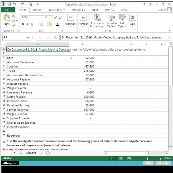  ? 0 S. FILE HOME Reporting adjusted account balances - Excel