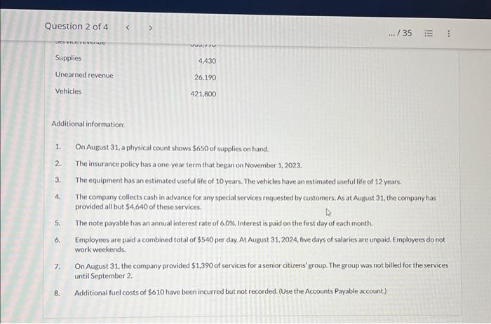 The company has an August 31 fiscal year end and prepares adjustments