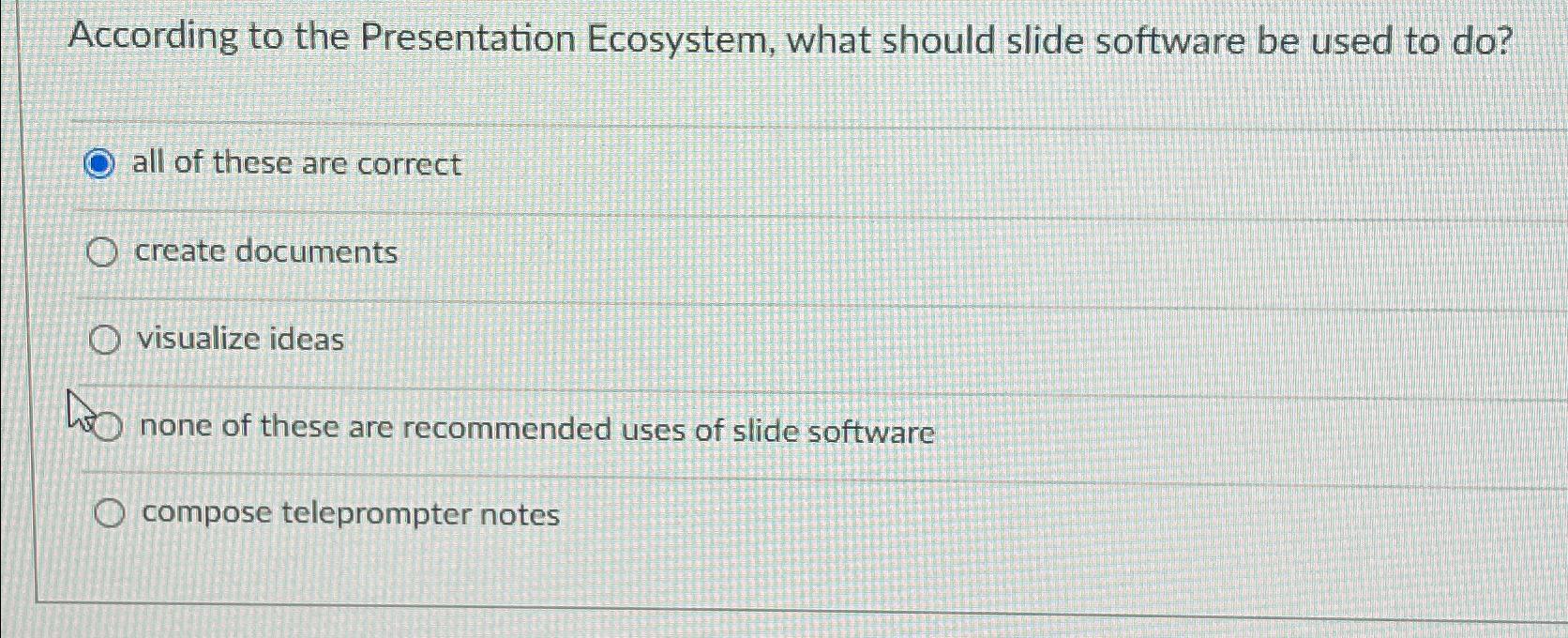  According to the Presentation Ecosystem, what should slide software be used