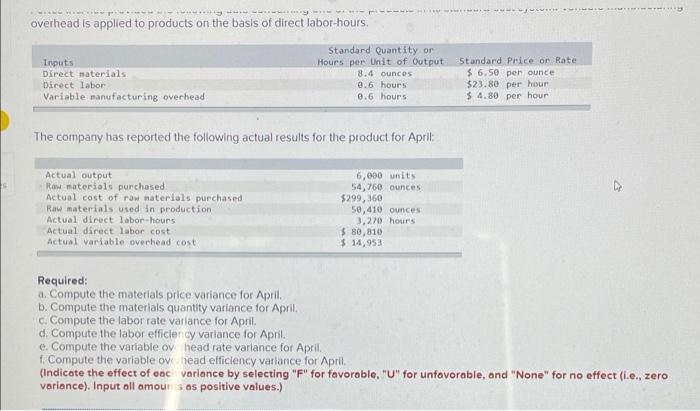 needing some help *** overhead is applied to products on the basis
