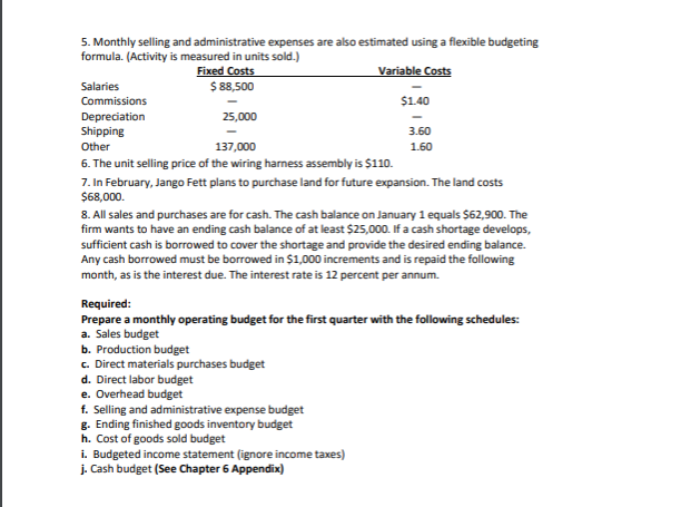 (22 points). Jango Fett Inc., produces wiring harness assemblies used in the