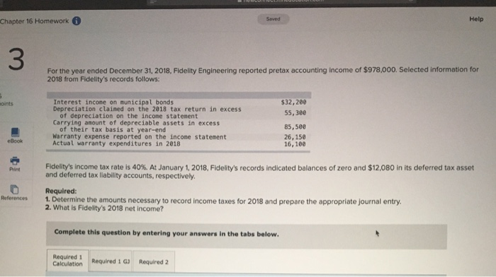  Saved Chapter 16 Homework Help For the year ended December 31,