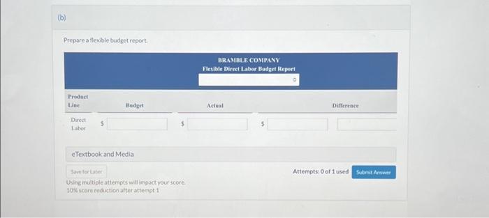 answer b Prepare a flevible budect report: In Bramble Compary, direct