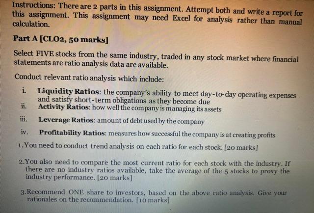  Instructions: There are 2 parts in this assignment. Attempt both and