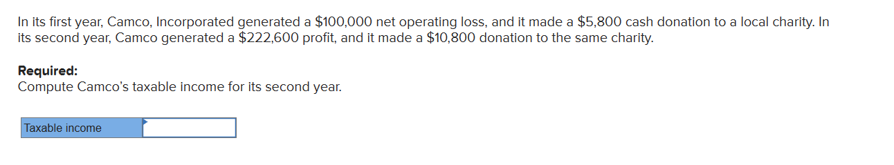  In its first year, Camco, Incorporated generated a $100,000 net operating