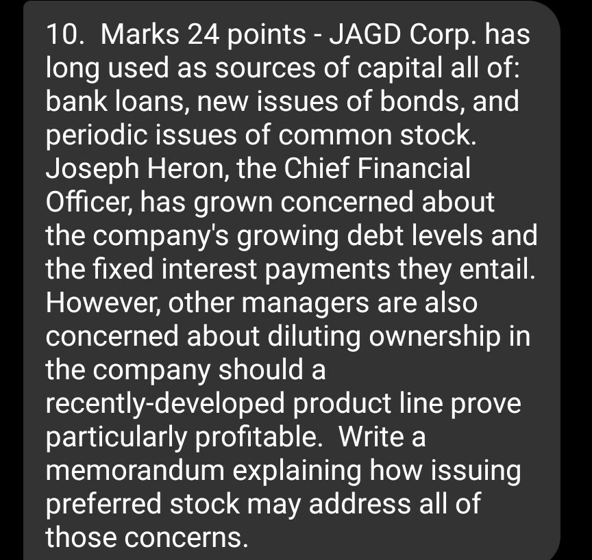  10. Marks 24 points - JAGD Corp. has long used as