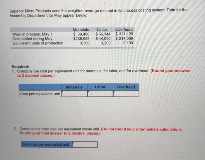  Superior Micro Products uses the weighted-average method in its process costing