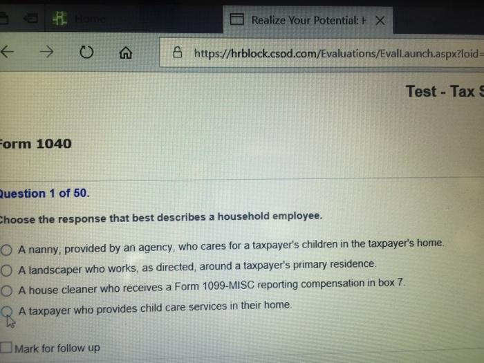  Realize Your Potential:F o a https://hrblock.csod.com/Evaluations/Evallaunch.aspx?lo.d Test- Tax S orm 1040