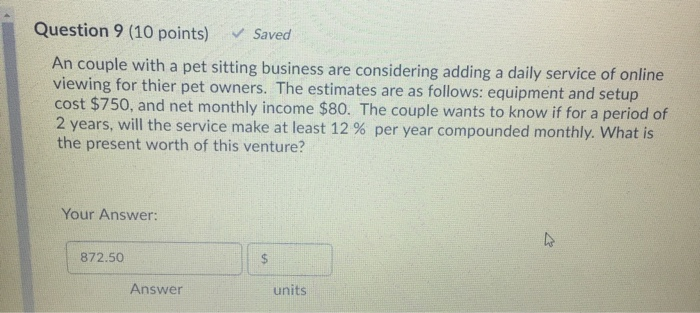  Question 9 (10 points) Saved An couple with a pet sitting