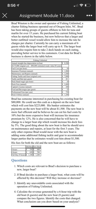  8:56 7 x Assignment Module 11.docx Brad Winston is the owner