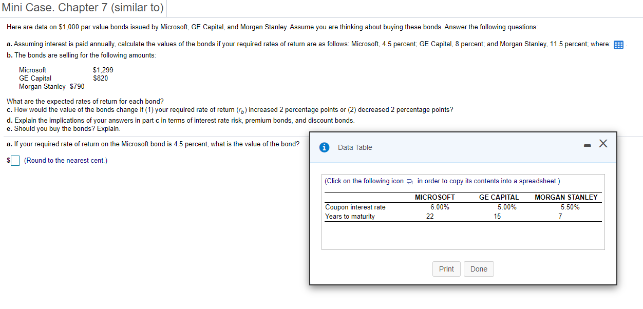  Mini Case. Chapter 7 (similar to) Here are data on $1,000
