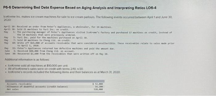  P6.6 Determining Bad Debt Expense Based on Aging Analysis and Interpreting