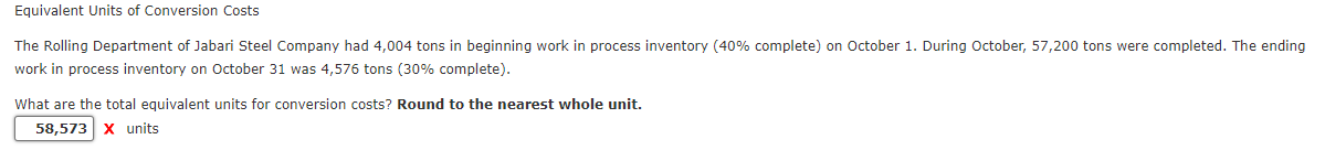 Equivalent Units of Conversion Costs work in process inventory on October