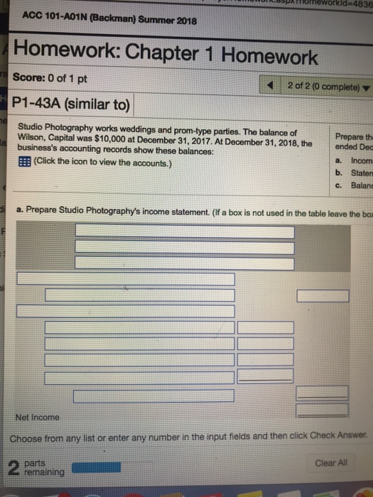  uaspHomeworkld-4836 ACC 101-A01N (Backman) Summer 2018 Homework: Chapter 1 Homework Score: