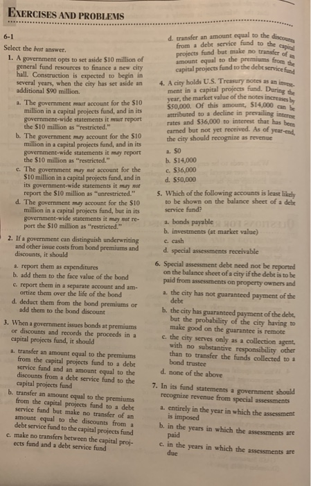  Questions 1-10 multiple choice. Only information needed. EXERCISES AND PROBLEMS d