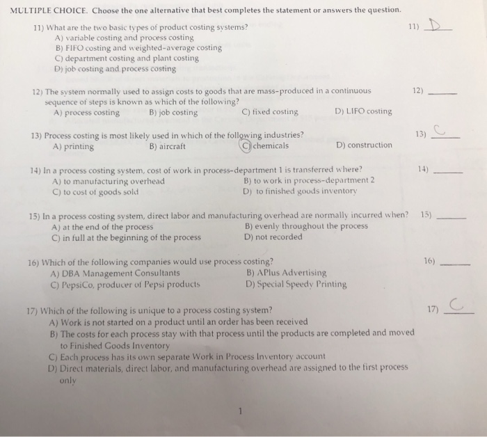  MULTIPLE CHOICE. Choose the one alternative that best completes the statement